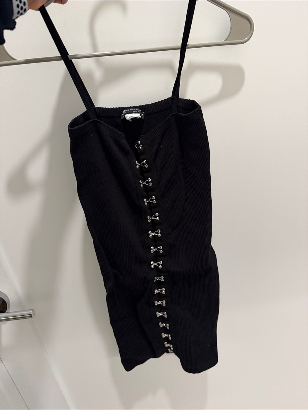 Zara Black Ribbed Mini Skirt with Hook-and-Eye Front